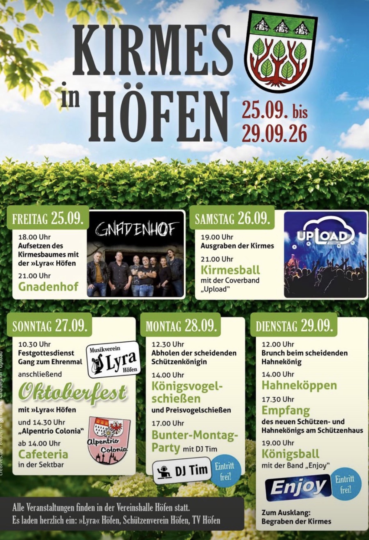 Veranstaltungsplakat Kirmes -Frühschoppen, Musikverein Lyra-Höfen / Kirmes-GbR Höfen am 27.09.2026 in Monschau-Höfen