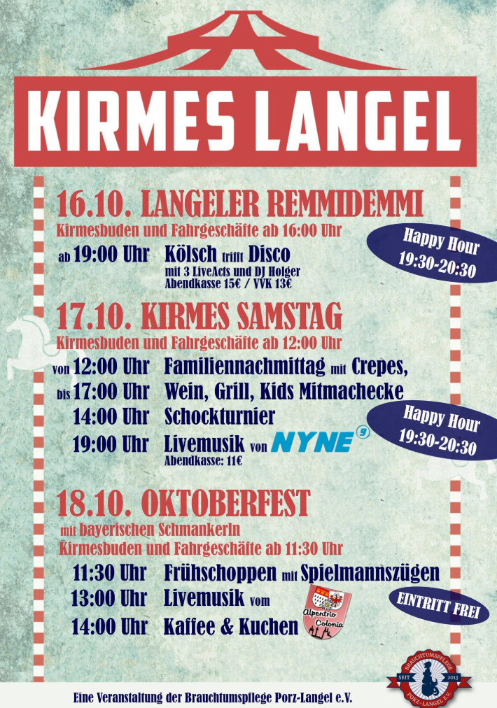 Veranstaltungsplakat Oktoberfest des Brauchtumspflegeverein Langel am 18.10.2026 in Kölner Stadtteil Porz-Langel